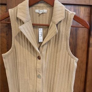 Madewell Mixed Button Tan Ribbed Knit Vest, XS, NWT